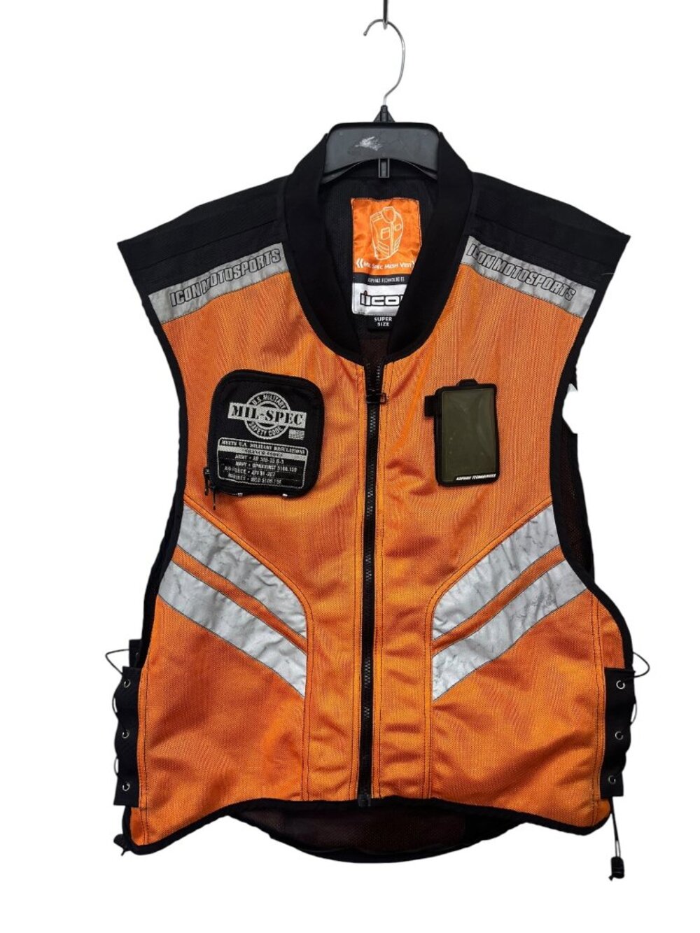 Icon Mil-Spec Mesh Motorcycle Safety Vest Super Size Orange W/ Reflective Stripe